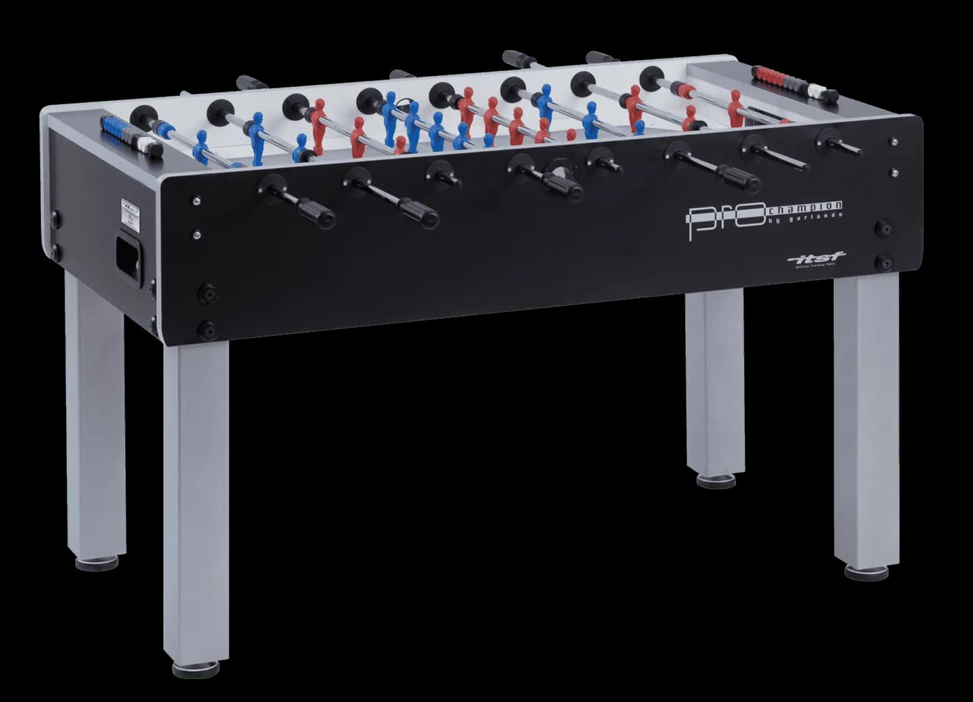Garlando Pro-Champion Tischfussball mit schwarzem Korpus und Glas-Spielfeld, offizieller ITSF-Turniertisch